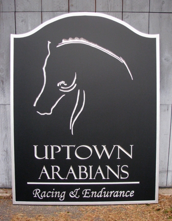 Custom wood sign for an equestrian center, carved with logo